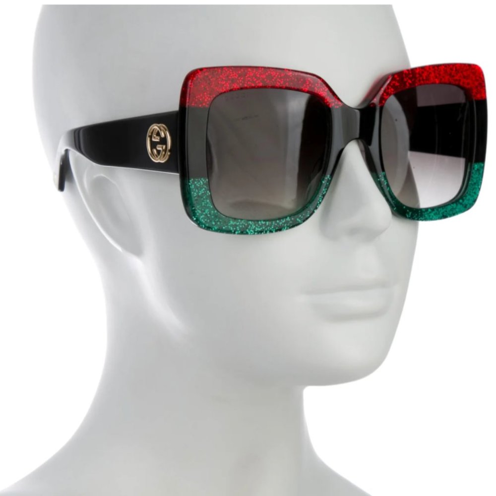 Gucci Red and Green Square Sunglasses - Picture 3 of 11